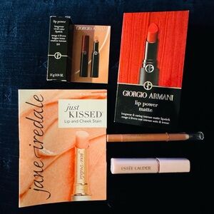 Jane Iredale Lip & Cheek Stain, Giorgio Armani, Estee Lauder Lipstick